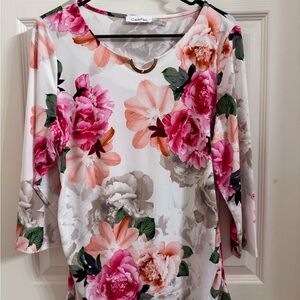 Calvin Klein Women's Floral Blouse - Pink, White, and Green